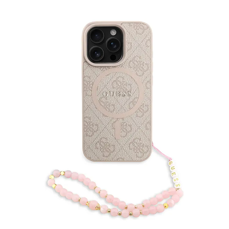 iPhone 16 Pro MagSafe Uyumlu PU Deri Kılıf, Bilek Askılı - Guess