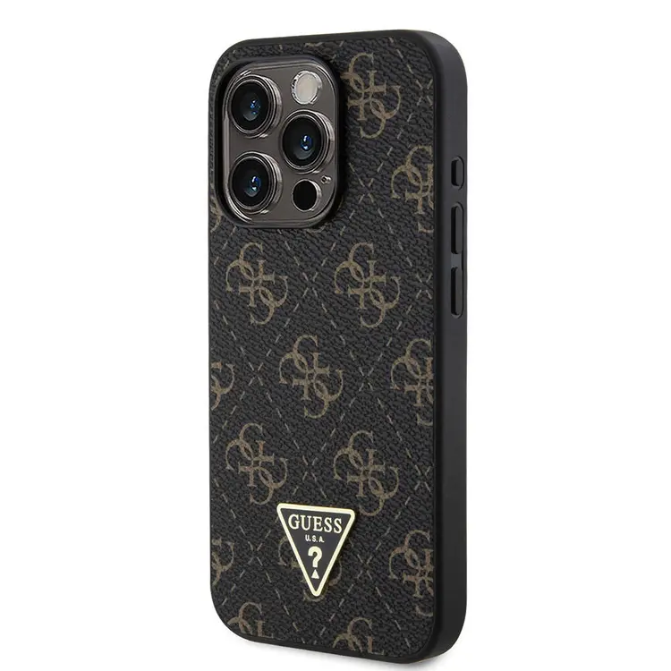 iPhone 16 Pro Kılıf, 4G Desenli Üçgen Logolu PU Deri Kapak - Guess