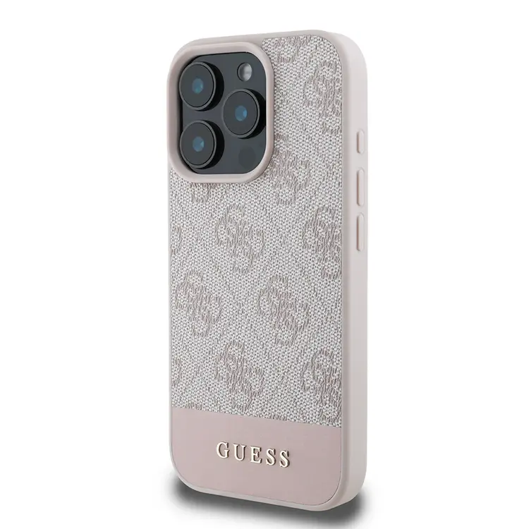 iPhone 16 Pro PU Deri Şerit Logo Tasarımlı Kılıf - Guess