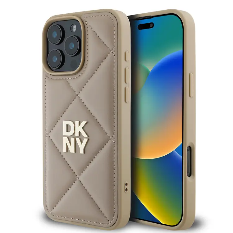 iPhone 16 Pro Deri Kılıf, Kapitone Tasarımlı Metal Logo - DKNY
