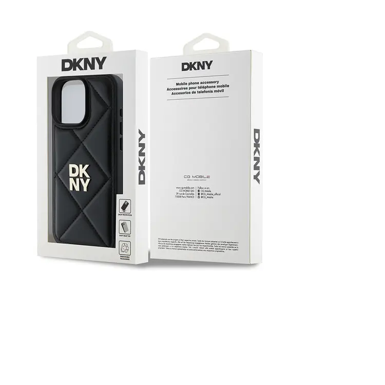 iPhone 16 Pro Deri Kılıf, Kapitone Tasarımlı Metal Logo - DKNY