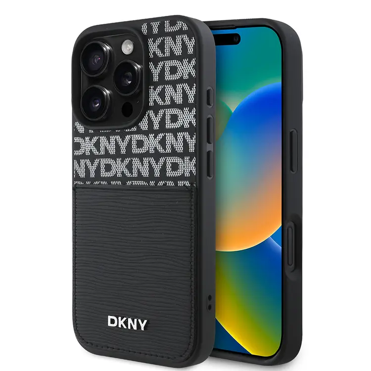 iPhone 16 Pro Kartlıklı Kılıf - DKNY Lisanslı Repeat Texture Pattern