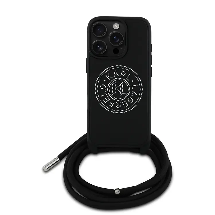 iPhone 16 Pro Askı İpli Taşlı Kılıf - Karl Lagerfeld Crossbody Cord