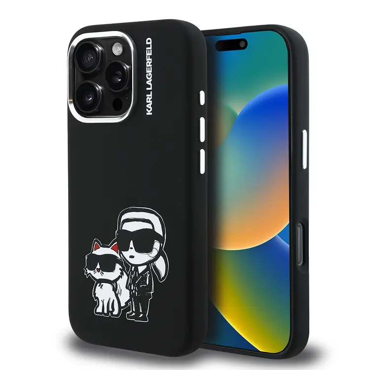 iPhone 16 Pro Silikon Kılıf, Karl & Choupette Sketch Logo - Karl Lagerfeld