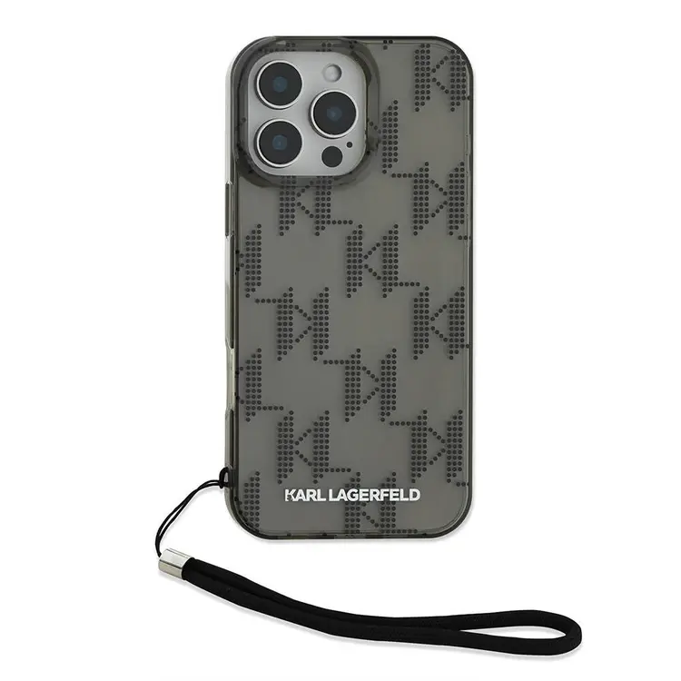 iPhone 16 Pro Saydam Kılıf, Bilek Askı İpli - Karl Lagerfeld KL Desenli