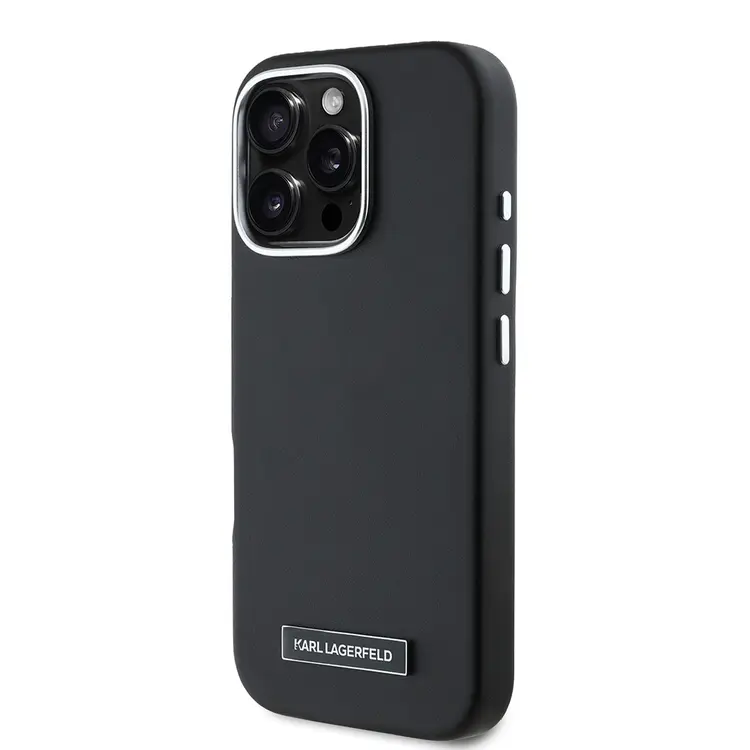 iPhone 16 Pro MagSafe Uyumlu PU Deri Kılıf - Karl Lagerfeld Plaka Logolu
