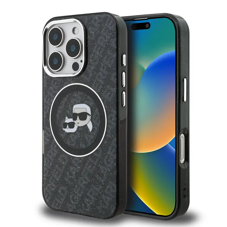 iPhone 16 Pro Kılıf, Parlayan Simli Karl & Choupette Tasarım - Karl Lagerfeld