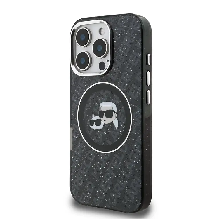 iPhone 16 Pro Kılıf, Parlayan Simli Karl & Choupette Tasarım - Karl Lagerfeld