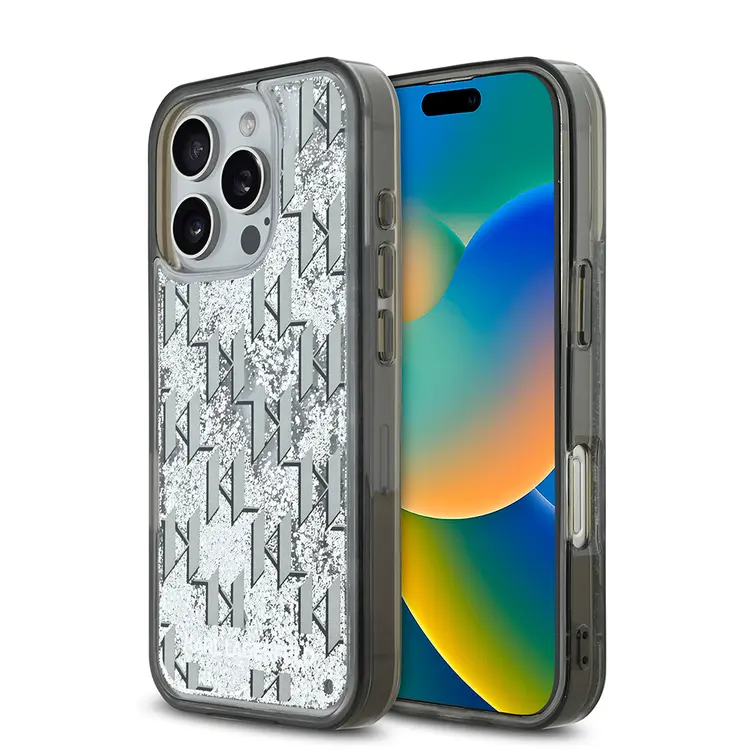 Apple iPhone 16 Pro Kılıf Karl Lagerfeld Orjinal Lisanslı Simli KL Yazılı Monogram Gradient Kapak