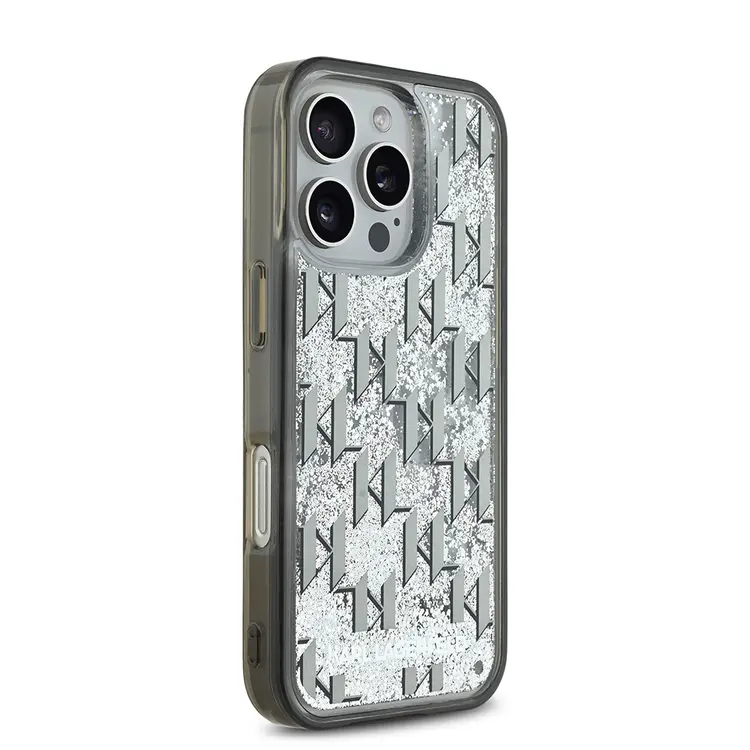 Apple iPhone 16 Pro Kılıf Karl Lagerfeld Orjinal Lisanslı Simli KL Yazılı Monogram Gradient Kapak