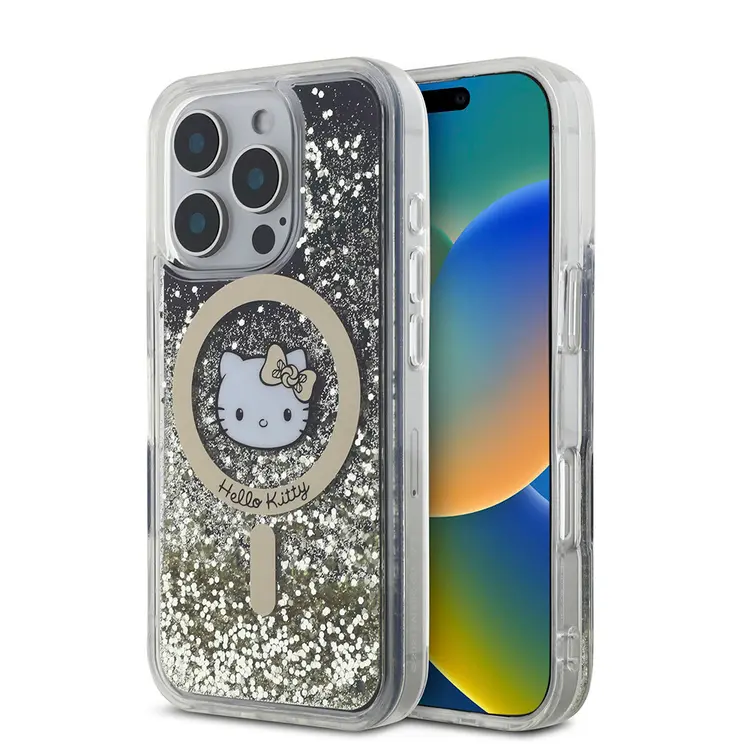 iPhone 16 Pro MagSafe Uyumlu Hello Kitty Lisanslı Kılıf - Altın Ateşi