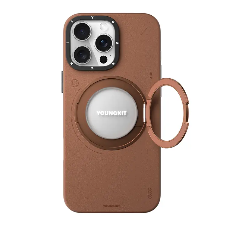 iPhone 16 Pro MagSafe Uyumlu 360° Standlı Mat Deri Kılıf - Youngkit Tech Leather