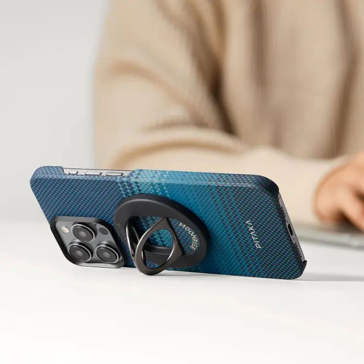 iPhone 16 Pro MagSafe Uyumlu Aramid Fiber Kılıf, Grip 3 Standlı - Pitaka Tactile Woven Moonrise