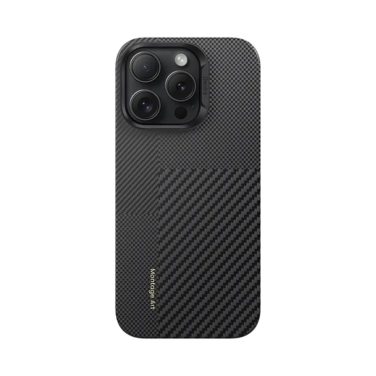 Apple iPhone 16 Pro Kılıf M-safe Şarj Özellikli Karbon Fiber Metal Kamera Çerçeveli Benks Montage ArmorAir Kevlar Kapak