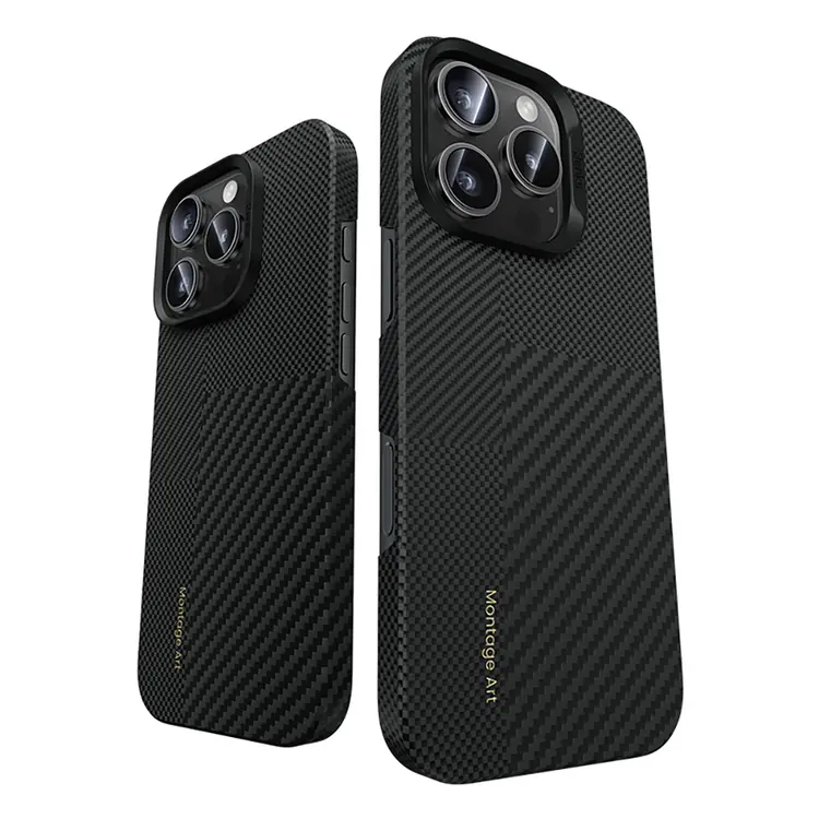 Apple iPhone 16 Pro Kılıf M-safe Şarj Özellikli Karbon Fiber Metal Kamera Çerçeveli Benks Montage ArmorAir Kevlar Kapak