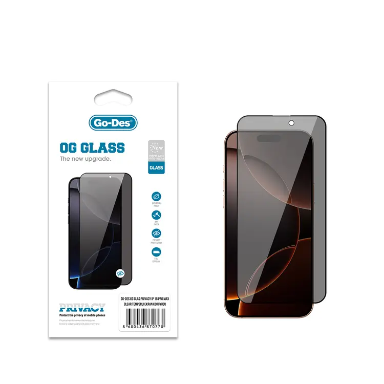 iPhone 16 Pro Max Gizlilik Filtreli Temperli Cam Ekran Koruyucu - Go Des OG Glass Privacy