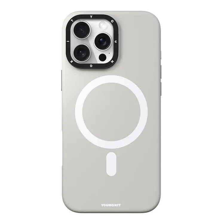 iPhone 16 Pro Max MagSafe Uyumlu Kamera Standlı Silikon Kılıf - Youngkit Bitty Cream