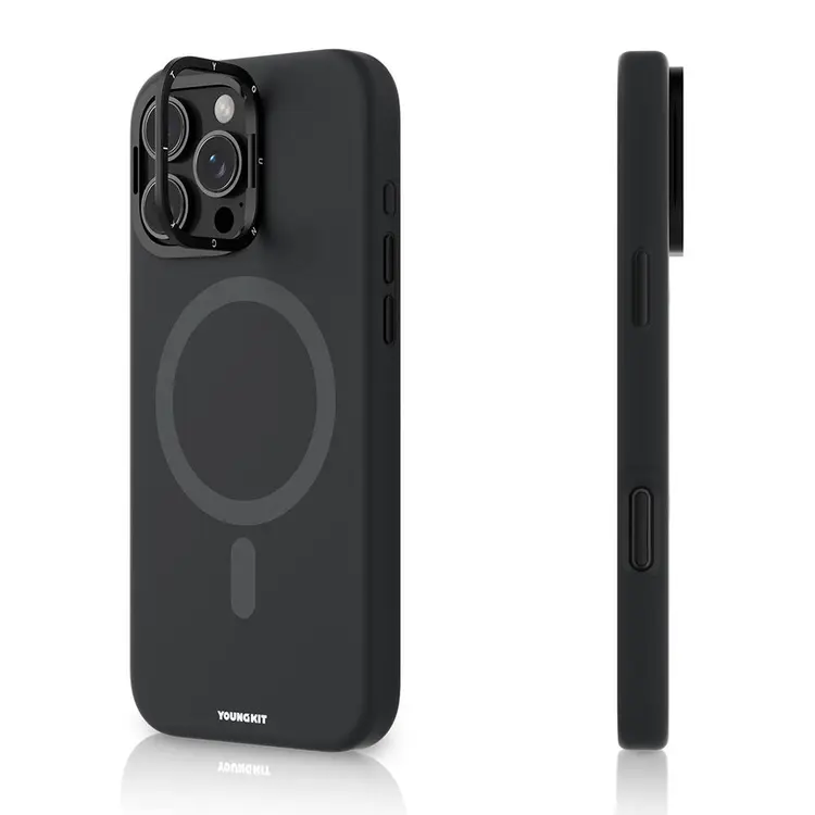 iPhone 16 Pro Max MagSafe Uyumlu Kamera Standlı Silikon Kılıf - Youngkit Bitty Cream