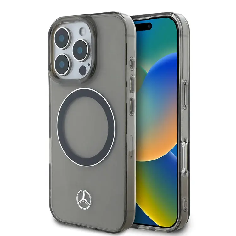 iPhone 16 Pro Max MagSafe Uyumlu Şeffaf Kılıf - Mercedes Benz Silver Ring