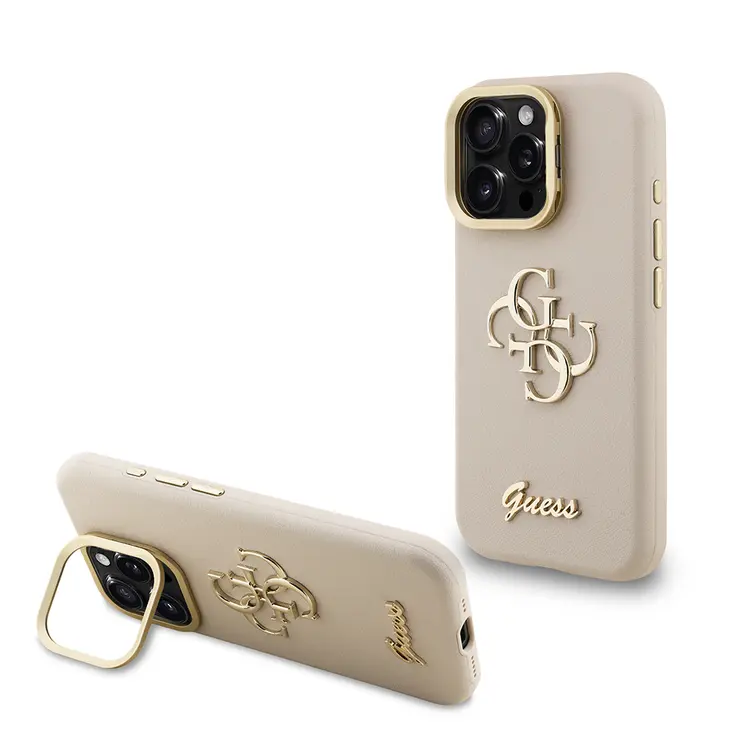 iPhone 16 Pro Max Kamera Standlı Kılıf - Guess Grained Yazı Logolu