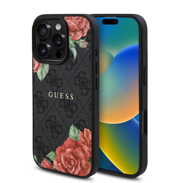 iPhone 16 Pro Max MagSafe Uyumlu Gül Baskılı Kılıf - Guess 4G Logolu