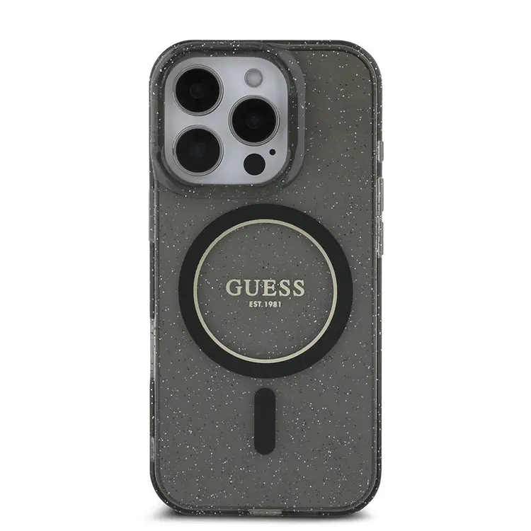 iPhone 16 Pro Max MagSafe Uyumlu Simli Silikon Kılıf - Guess İnci Bileklikli