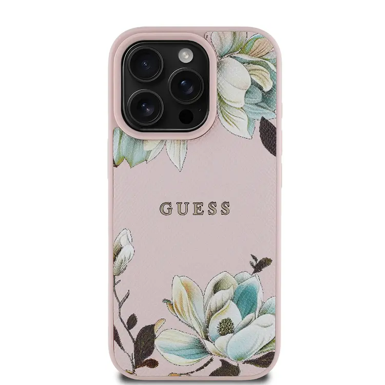 iPhone 16 Pro Max MagSafe Uyumlu Lisanslı Kılıf - Guess Taneli Çiçek Tasarımlı