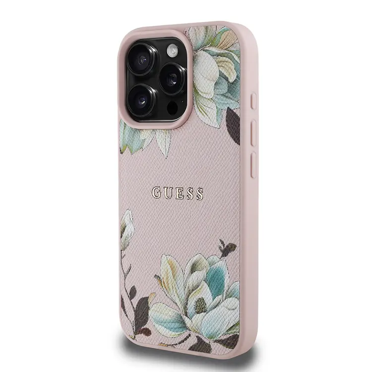 iPhone 16 Pro Max MagSafe Uyumlu Lisanslı Kılıf - Guess Taneli Çiçek Tasarımlı