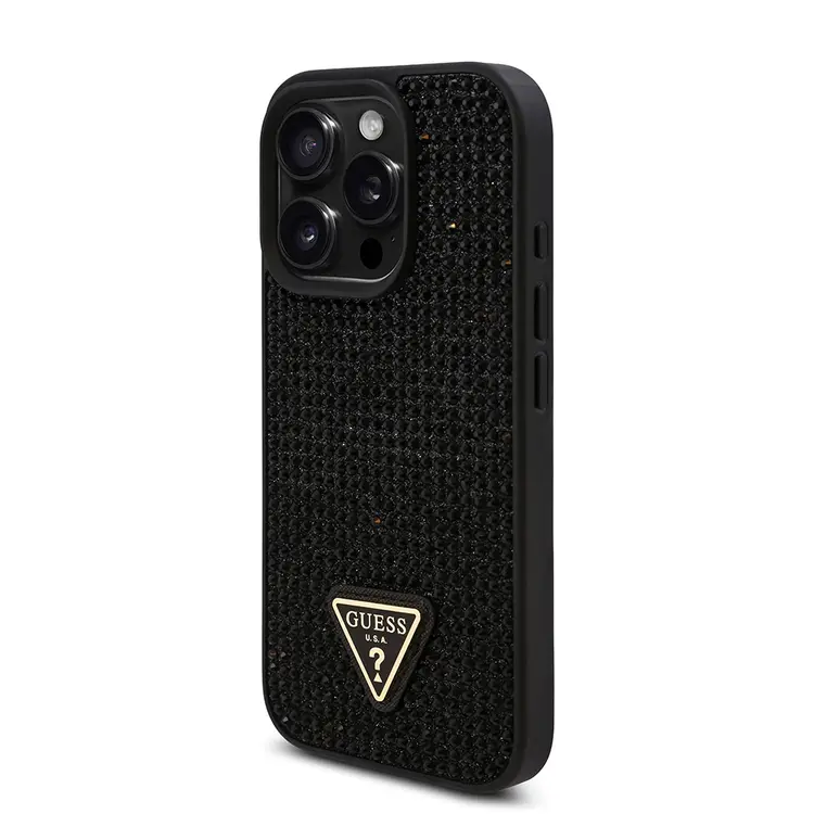 Apple iPhone 16 Pro Max Kılıf Guess Orjinal Lisanslı Taşlı Arka Yüzey Üçgen Logolu Kapak