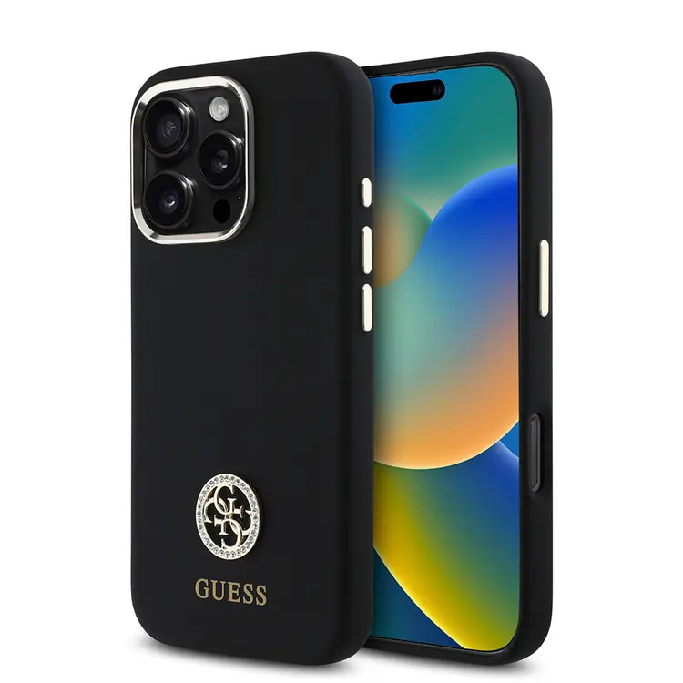 iPhone 16 Pro Max Silikon Kılıf, Metal Kamera Çerçeveli - Guess 4G Logolu
