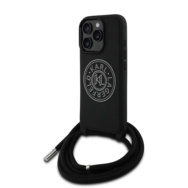 iPhone 16 Pro Max Askı İpli Taşlı Kılıf - Karl Lagerfeld Crossbody Cord