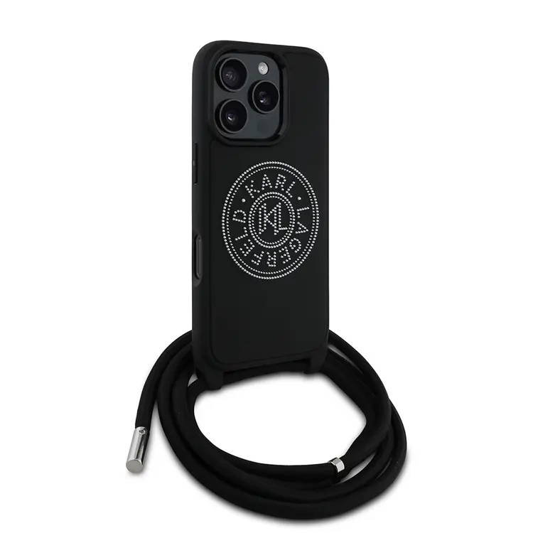 iPhone 16 Pro Max Askı İpli Taşlı Kılıf - Karl Lagerfeld Crossbody Cord