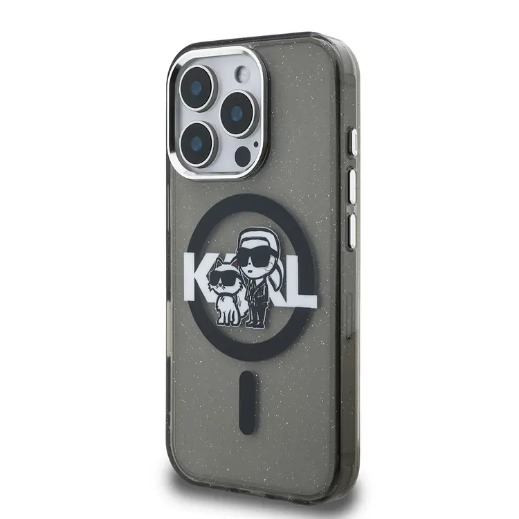 iPhone 16 Pro Max Kılıf, Parlayan Simli Karl & Choupette Logo - Karl Lagerfeld