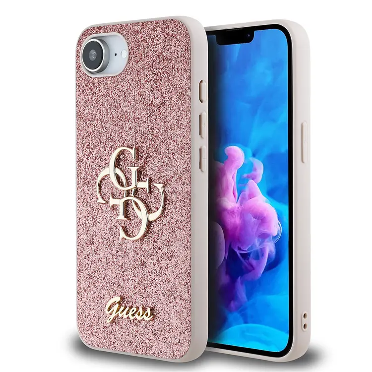iPhone 16e Uyumlu Guess Lisanslı Glitter Kılıf, Büyük Metal Logo