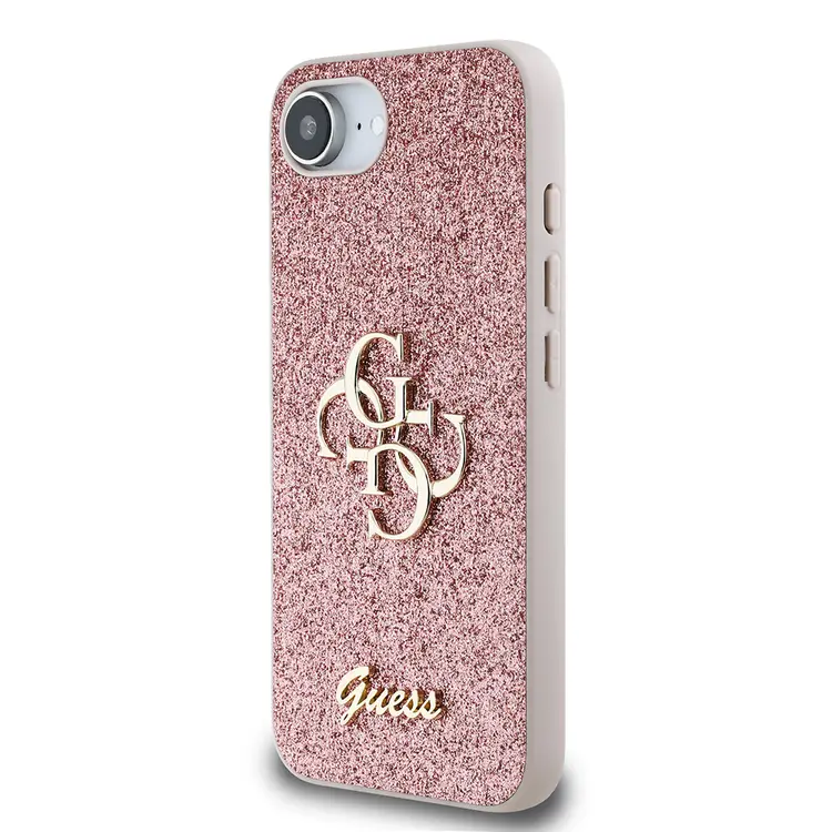 iPhone 16e Uyumlu Guess Lisanslı Glitter Kılıf, Büyük Metal Logo