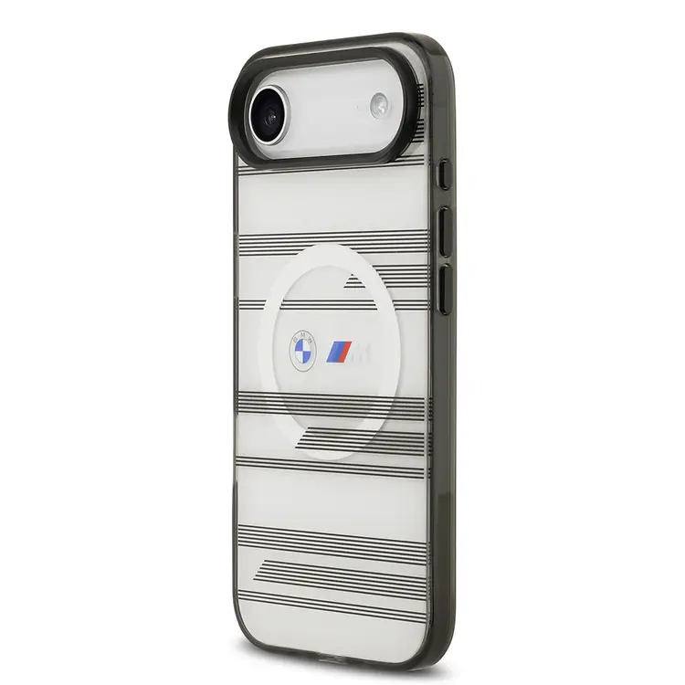 Apple iPhone 17 Air Kılıf BMW Orjinal Lisanslı M-safe Şarj Özellikli Metal Kamera Butonlu Yatay Şeritli M Dizayn Kapak