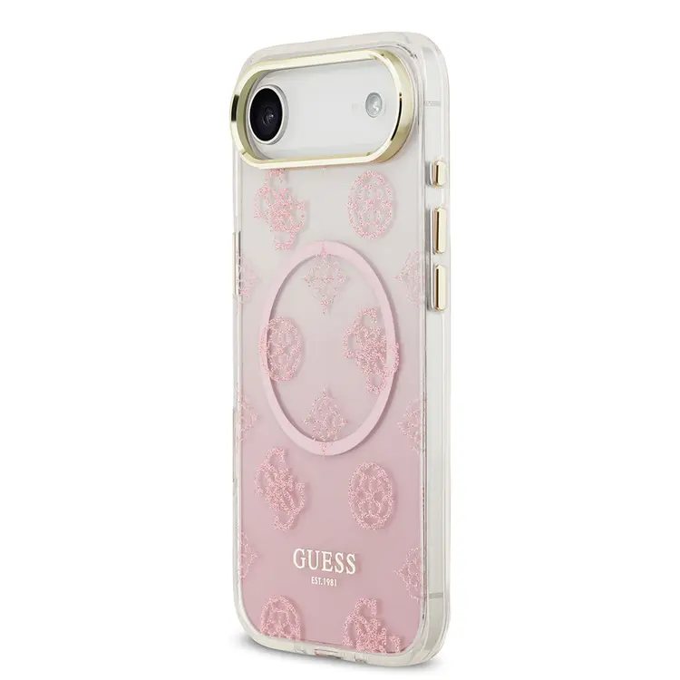 Apple iPhone 17 Air Kılıf Guess Orjinal Lisanslı M-safe Şarj Özellikli Simli Peony Desenli Silikon Kapak