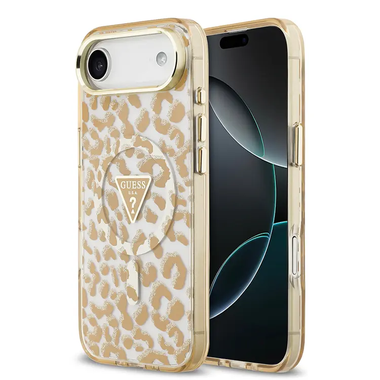 iPhone 17 Air MagSafe Uyumlu Simli Leopar Desenli Kılıf - Guess