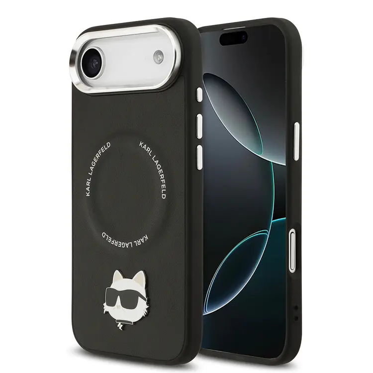 Apple iPhone 17 Air Kılıf Karl Lagerfeld Orjinal Lisanslı M-safe Şarj Özellikli Metal Kamera ve Buton Tasarımlı Choupette PU Deri Kapak