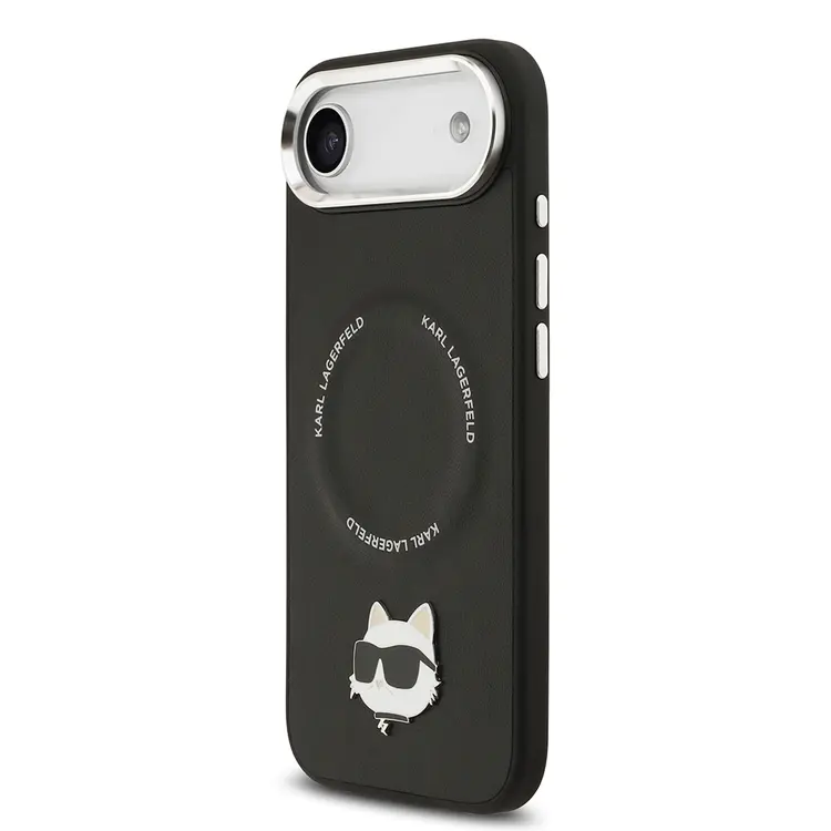 Apple iPhone 17 Air Kılıf Karl Lagerfeld Orjinal Lisanslı M-safe Şarj Özellikli Metal Kamera ve Buton Tasarımlı Choupette PU Deri Kapak