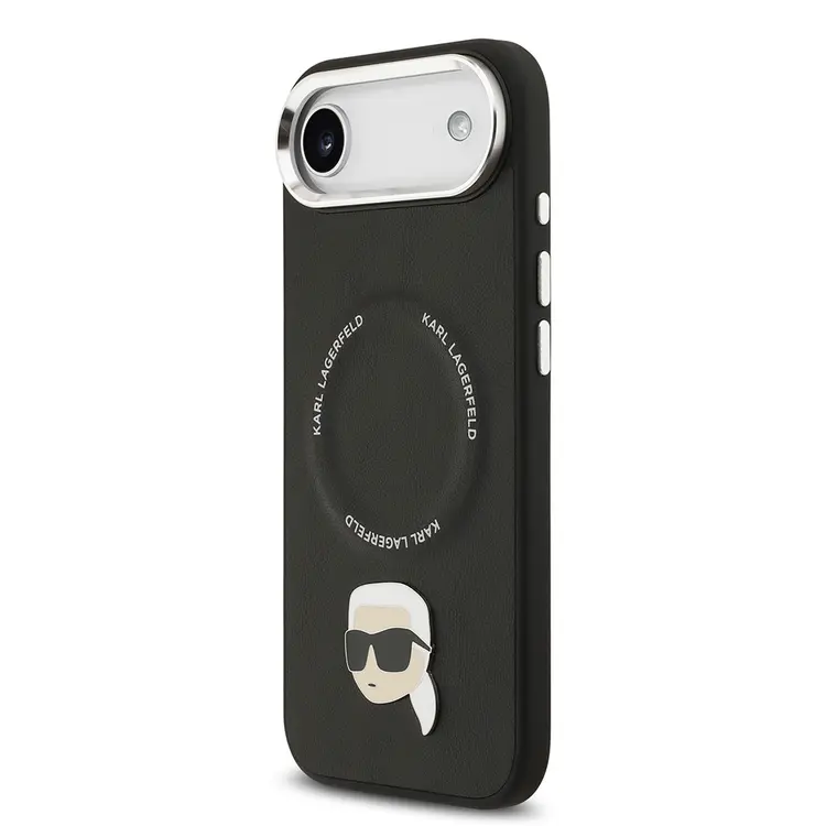 Apple iPhone 17 Air Kılıf Karl Lagerfeld Orjinal Lisanslı M-safe Şarj Özellikli Metal Kamera ve Buton Tasarımlı Karl PU Deri Kapak