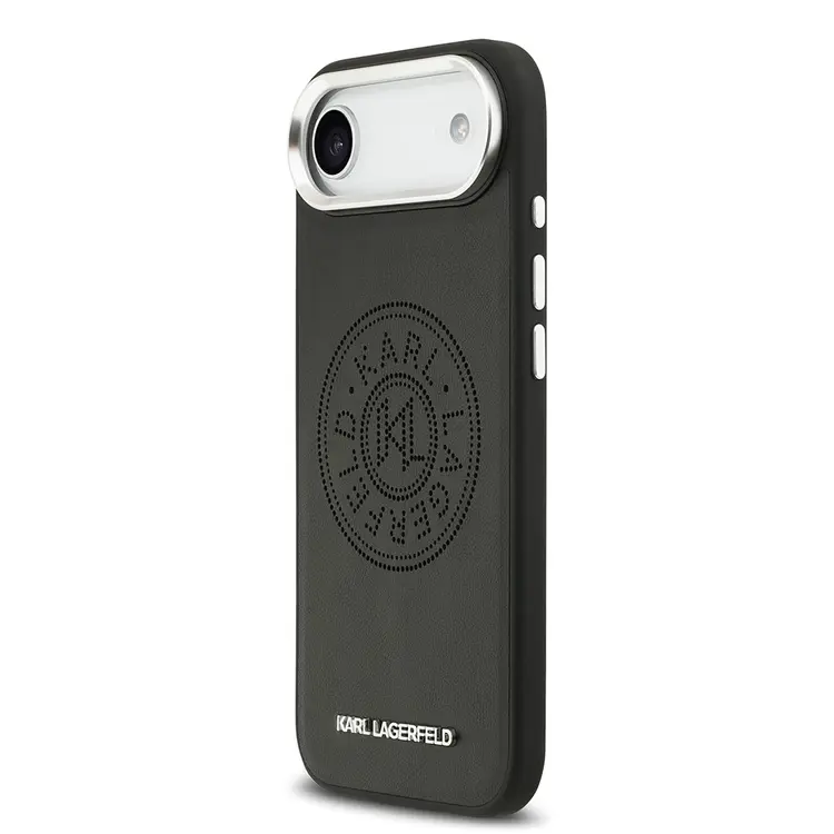 Apple iPhone 17 Air Kılıf Karl Lagerfeld Orjinal Lisanslı M-safe Şarj Özellikli Delikli Tasarım Metal Logolu PU Deri Kapak