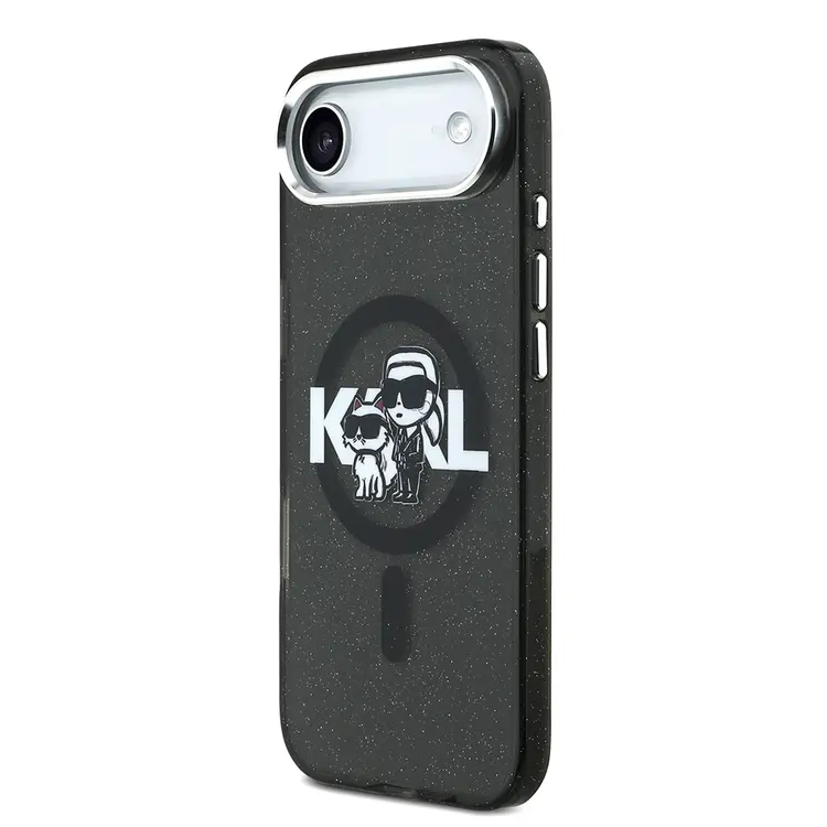Apple iPhone 17 Air Kılıf Karl Lagerfeld Orjinal Lisanslı Parlayan Simli Karl & Choupette Sketch Logo Kapak