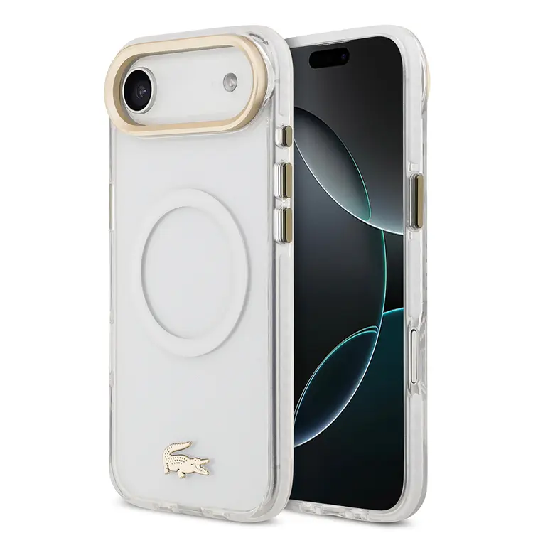 Apple iPhone 17 Air Kılıf Lacoste Orjinal Lisanslı M-safe Şarj Özellikli Gold Timsah Logolu Buzlu Kapak