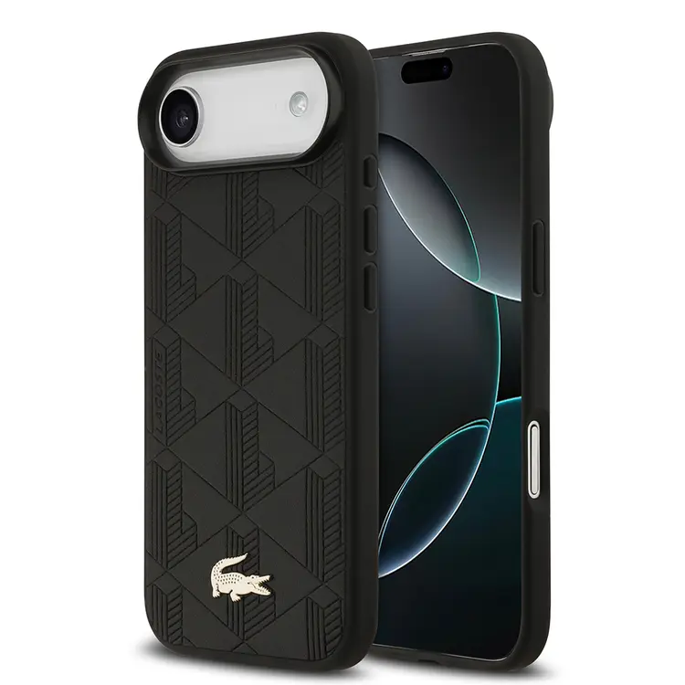 Apple iPhone 17 Air Kılıf Lacoste Orjinal Lisanslı M-safe Şarj Özellikli PU Deri Tasarımlı Karışık Monogram Desenli Kapak
