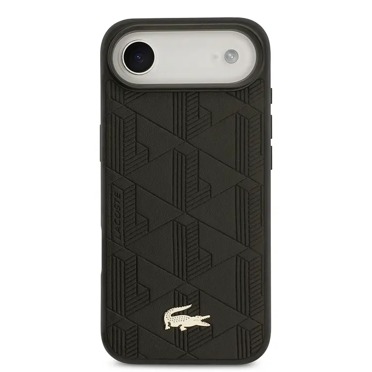 Apple iPhone 17 Air Kılıf Lacoste Orjinal Lisanslı M-safe Şarj Özellikli PU Deri Tasarımlı Karışık Monogram Desenli Kapak