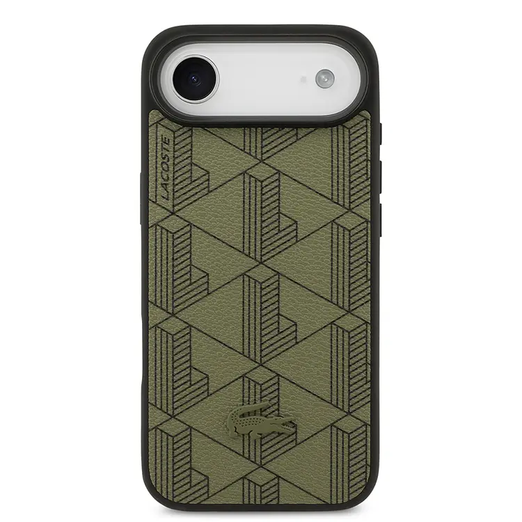 Apple iPhone 17 Air Kılıf Lacoste Orjinal Lisanslı M-safe Şarj Özellikli PU Deri Tasarımlı Kartlıklı Karışık Monogram Desenli Kapak