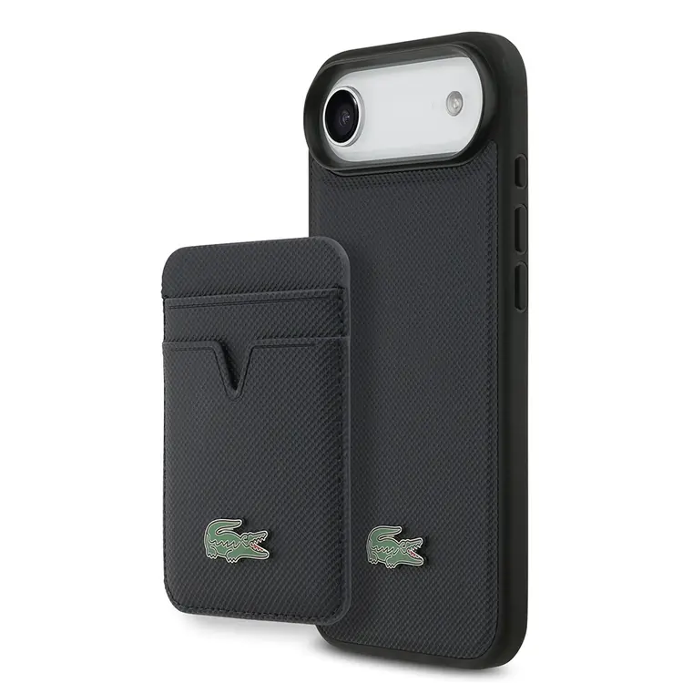 Apple iPhone 17 Air Kılıf Lacoste Orjinal Lisanslı M-safe Şarj Özellikli PU Pike Desenli Metal Logolu Kartlıklı Kapak