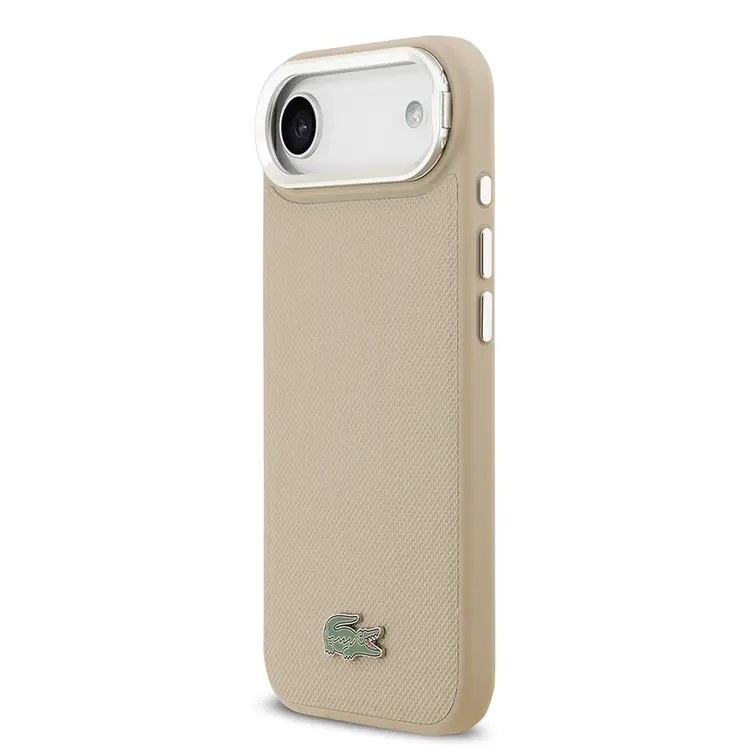 Apple iPhone 17 Air Kılıf Lacoste Orjinal Lisanslı M-safe Şarj Özellikli PU Pike Desenli Standlı Metal Logolu Kapak
