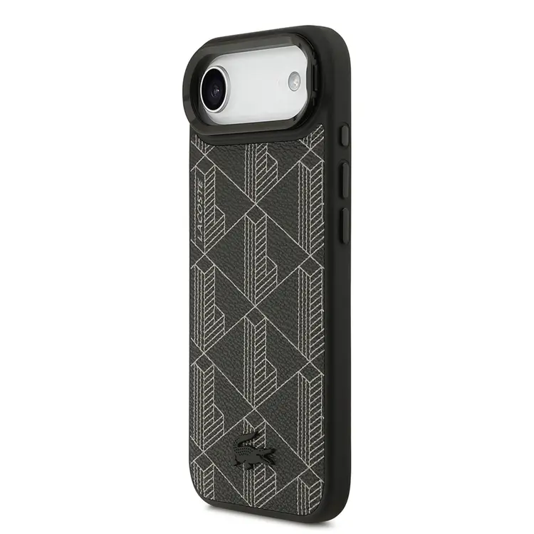 Apple iPhone 17 Air Kılıf Lacoste Orjinal Lisanslı M-safe Şarj Özellikli Standlı PU Deri Karışık Monogram Desenli Kapak